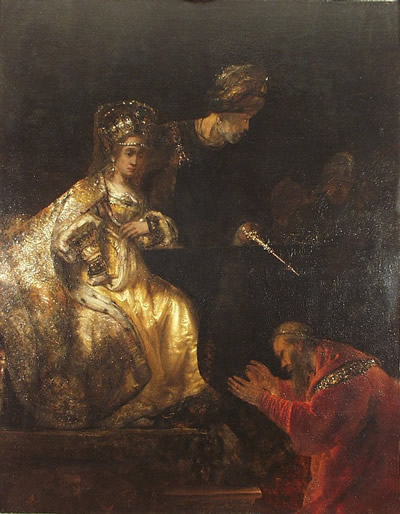 Rembrandt - Haman Begging Esther for Mercy