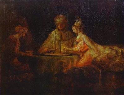 Rembrandt - Achashverosh Esther and Haman Banquet 1660-04